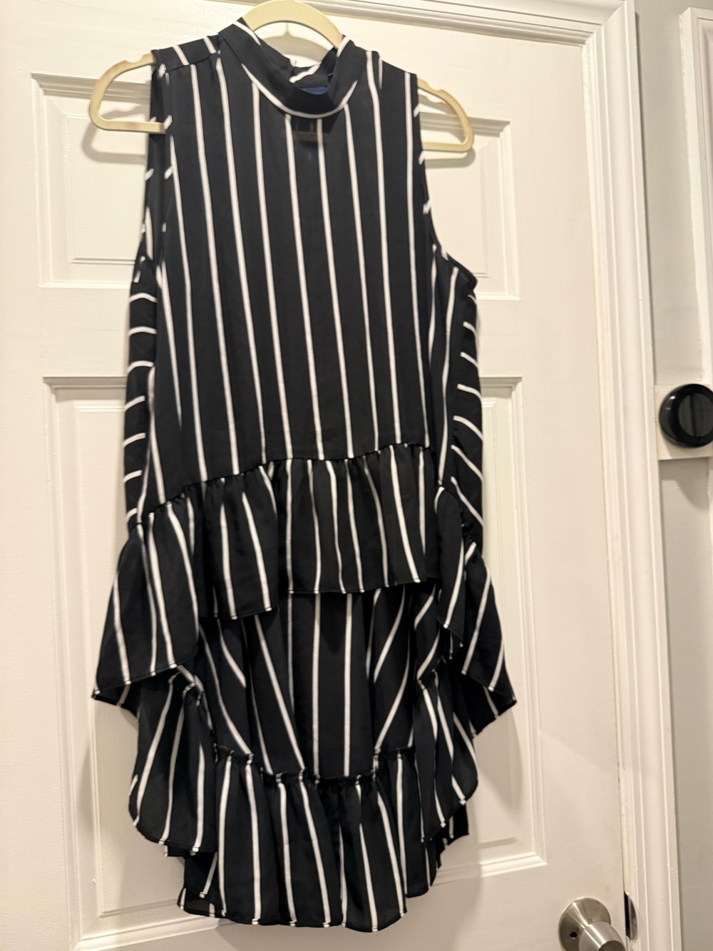 Kaari‎ Blue Black and White Striped Ruffle Top size XL